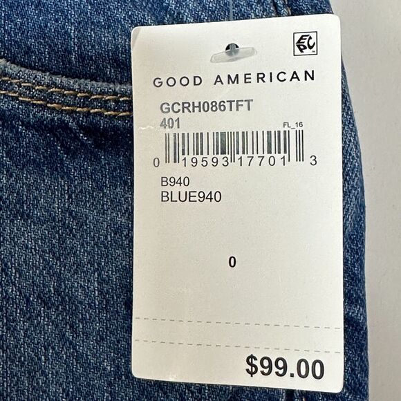 Good American Classic Raw Hem High Rise Jeans Skinnyish Fit Blue940 0/25 NWT - Picture 7 of 13